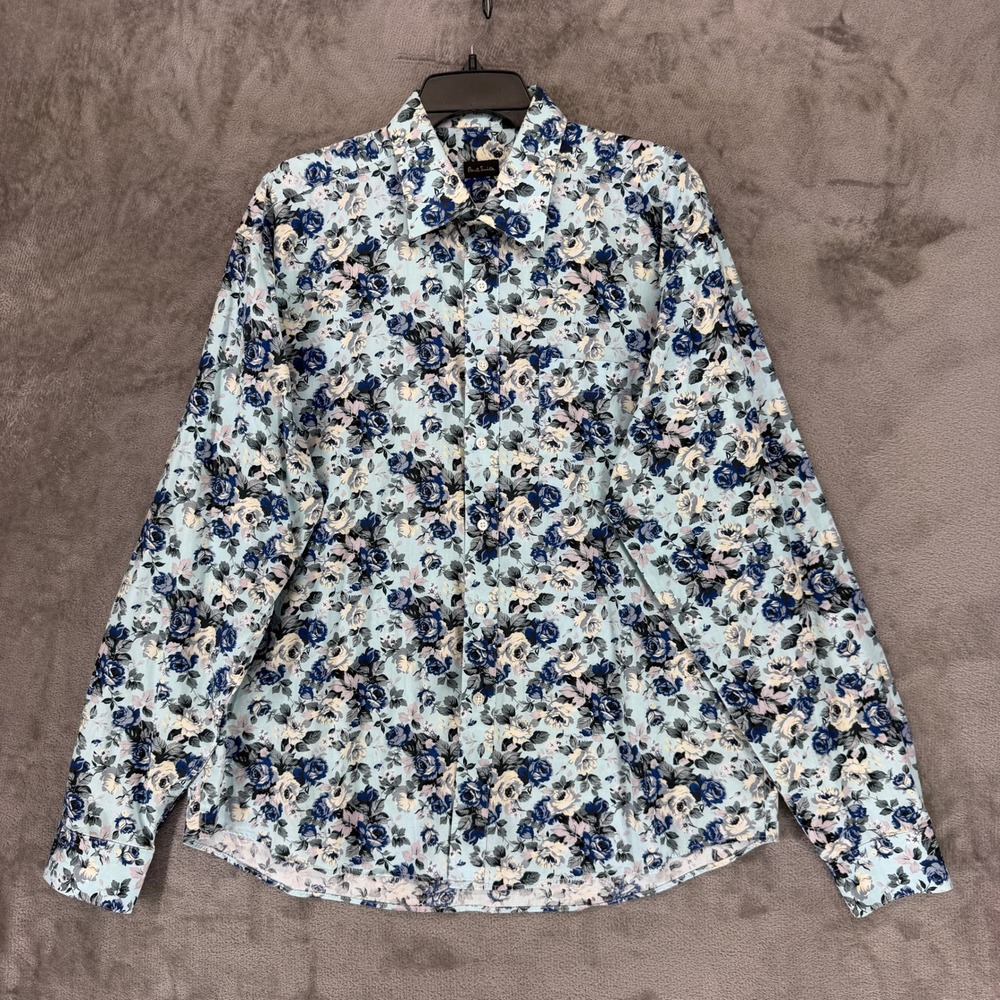 Paul Smith Shirt Mens 18.5 Floral Rose Blue Button-down Long Sleeve EUC